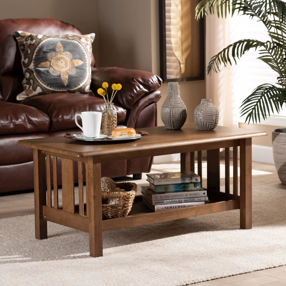 Walnut Brown Finished Rectangular Wood Coffee Table. Picture 6