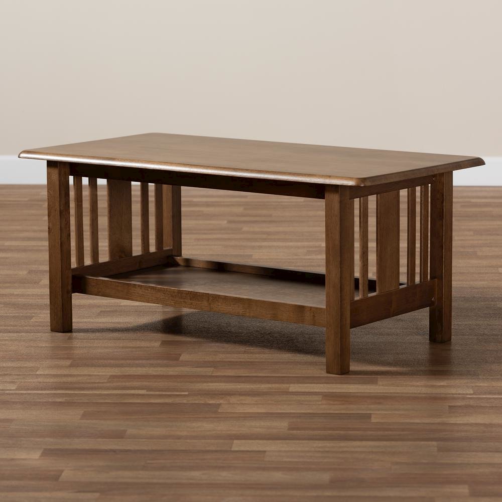 Walnut Brown Finished Rectangular Wood Coffee Table. Picture 7