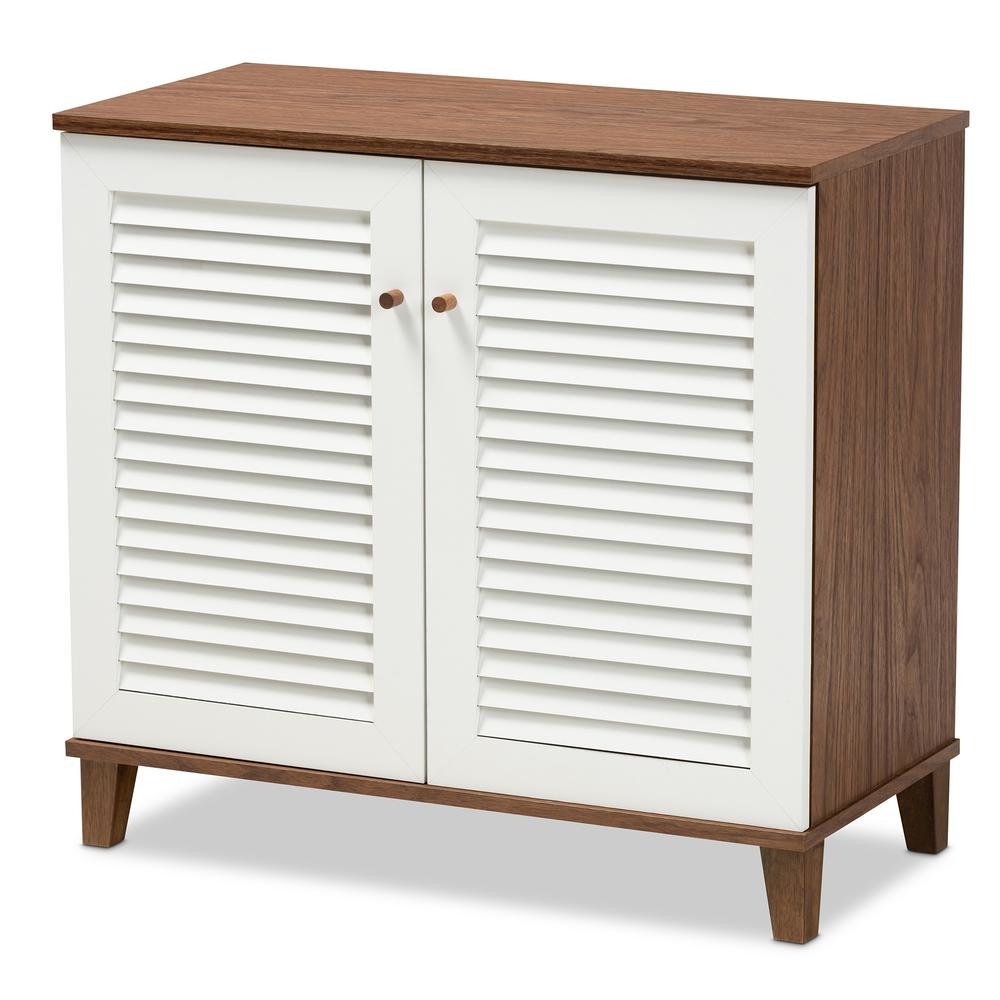 White and Walnut Finished 4-Shelf Wood Shoe Storage Cabinet. Picture 11