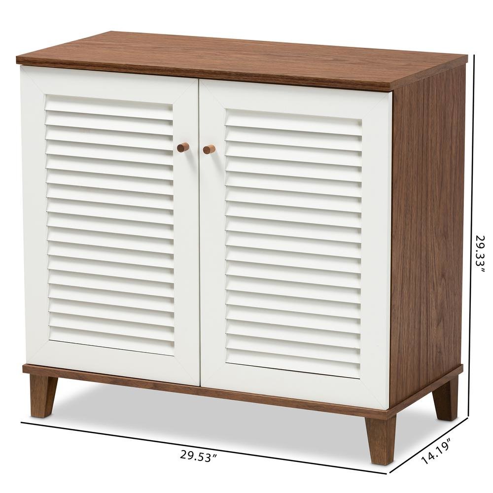 White and Walnut Finished 4-Shelf Wood Shoe Storage Cabinet. Picture 20