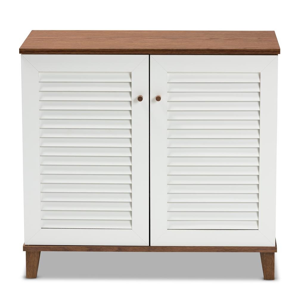 White and Walnut Finished 4-Shelf Wood Shoe Storage Cabinet. Picture 13