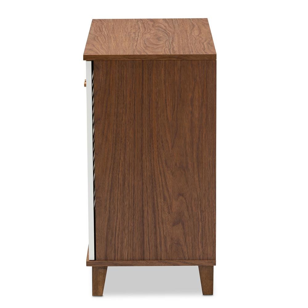 White and Walnut Finished 4-Shelf Wood Shoe Storage Cabinet. Picture 14