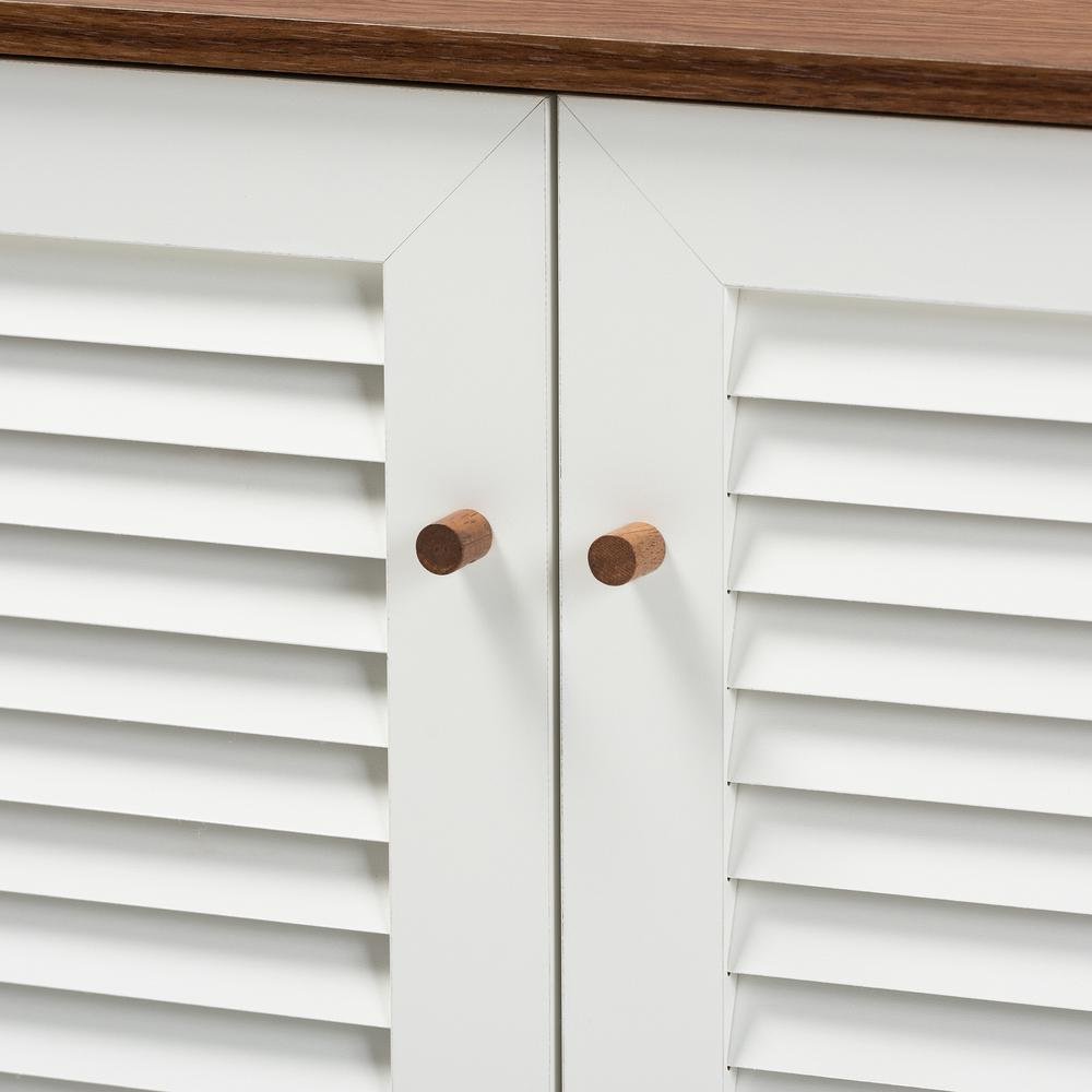 White and Walnut Finished 4-Shelf Wood Shoe Storage Cabinet. Picture 15