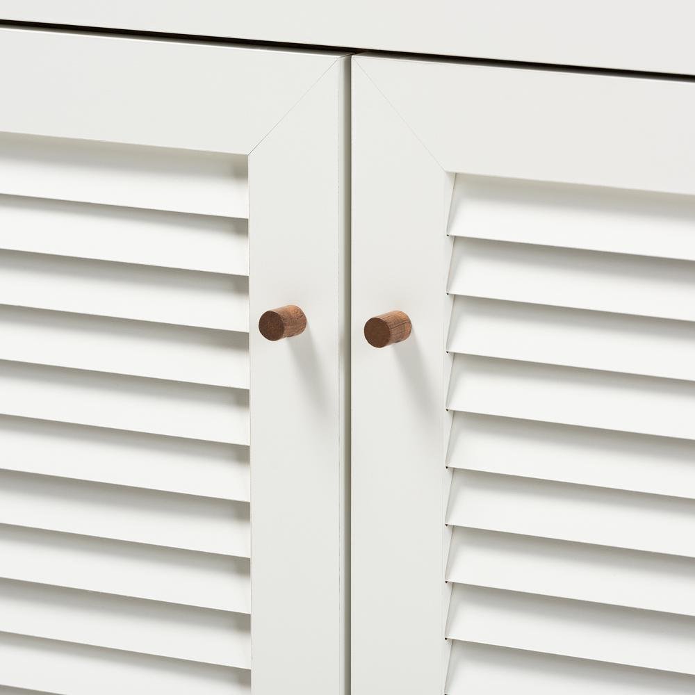White and Walnut Finished 4-Shelf Wood Shoe Storage Cabinet with Drawer. Picture 15