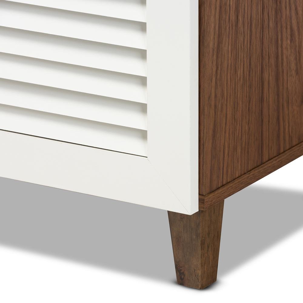 White and Walnut Finished 4-Shelf Wood Shoe Storage Cabinet with Drawer. Picture 16