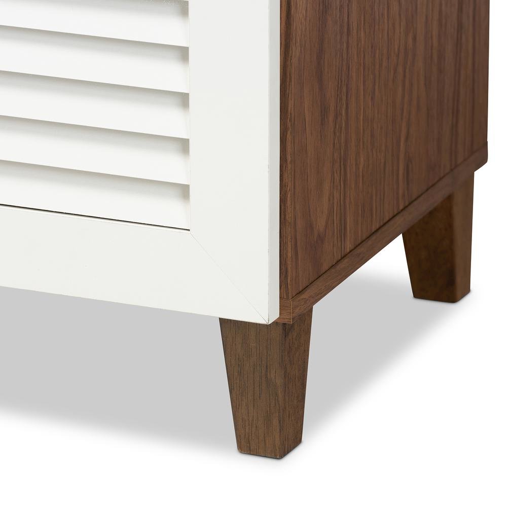 White and Walnut Finished 5-Shelf Wood Shoe Storage Cabinet with Drawer. Picture 16