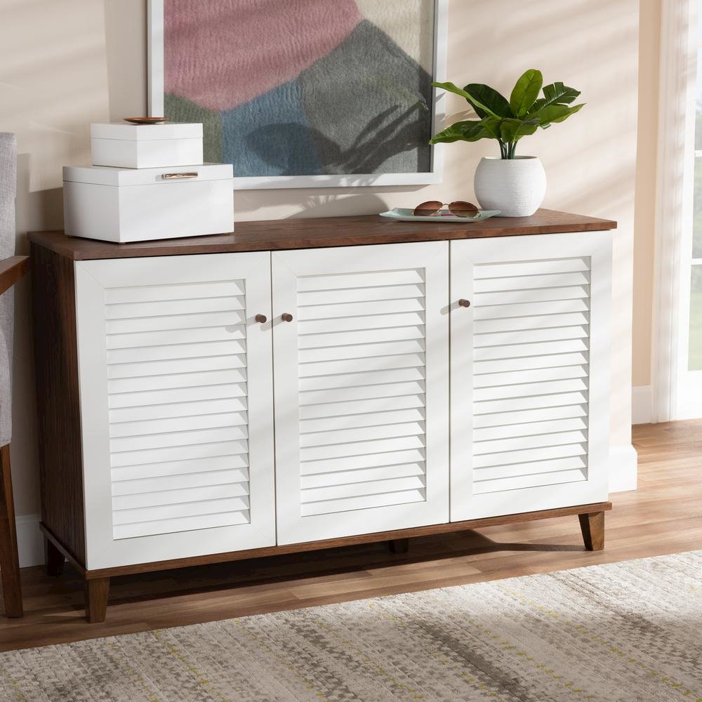 Walnut Finished 8-Shelf Wood Shoe Storage Cabinet. Picture 17