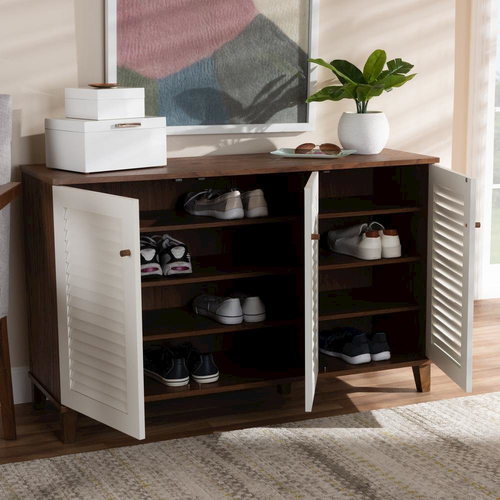 Walnut Finished 8-Shelf Wood Shoe Storage Cabinet. Picture 18