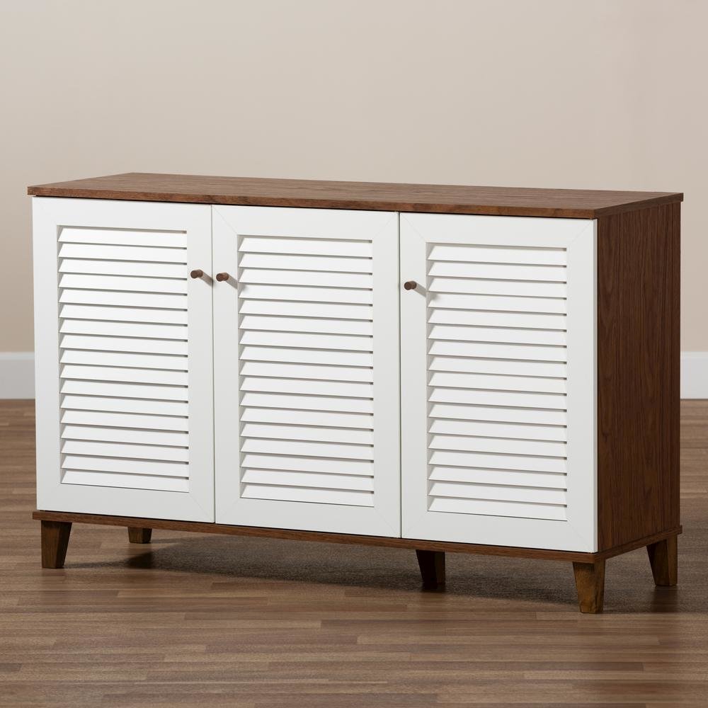 Walnut Finished 8-Shelf Wood Shoe Storage Cabinet. Picture 19