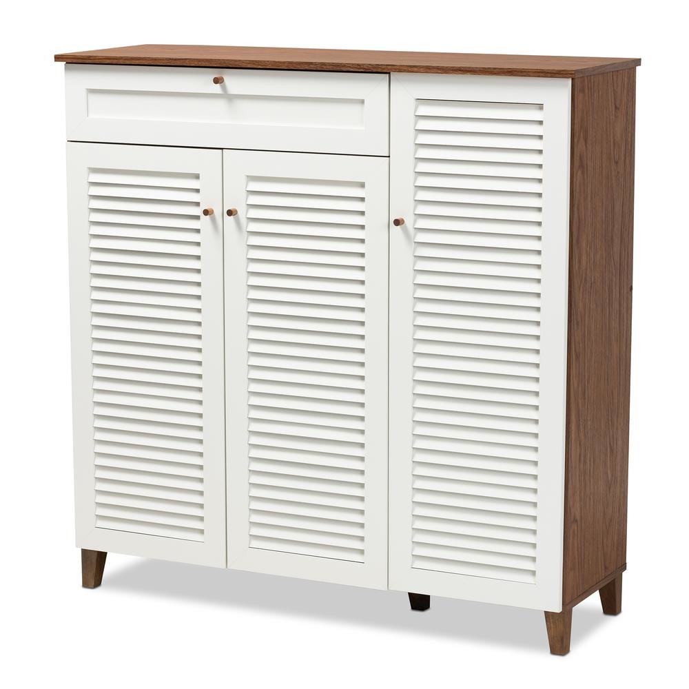 Walnut Finished 11-Shelf Wood Shoe Storage Cabinet with Drawer. Picture 11