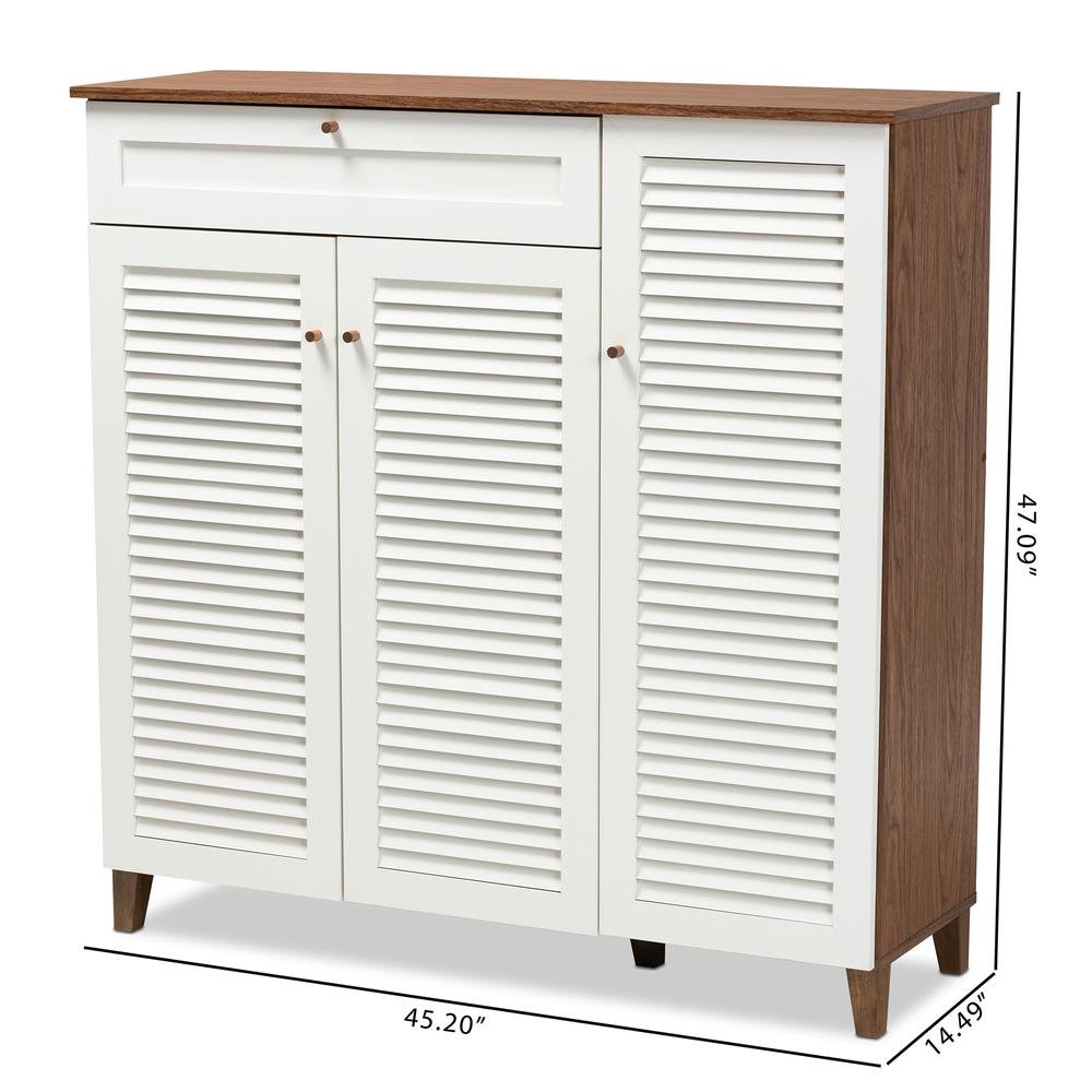 Walnut Finished 11-Shelf Wood Shoe Storage Cabinet with Drawer. Picture 20