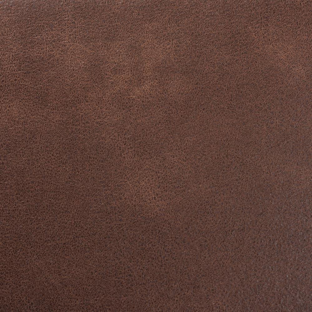 Leather Effect Fabric Upholstered Antique Oak Finished Wood Ottoman. Picture 11