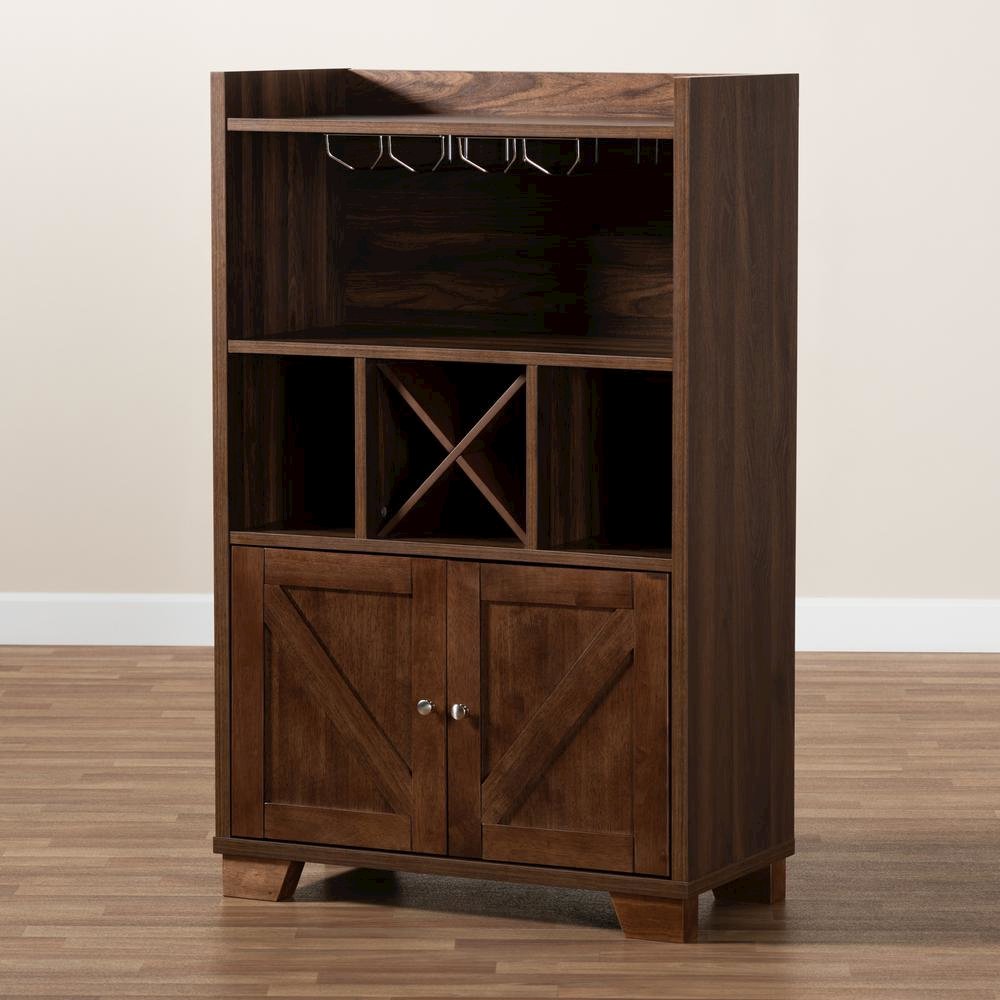 Carrie Transitional Farmhouse Walnut Brown Finished Wood Wine Storage Cabinet. Picture 21