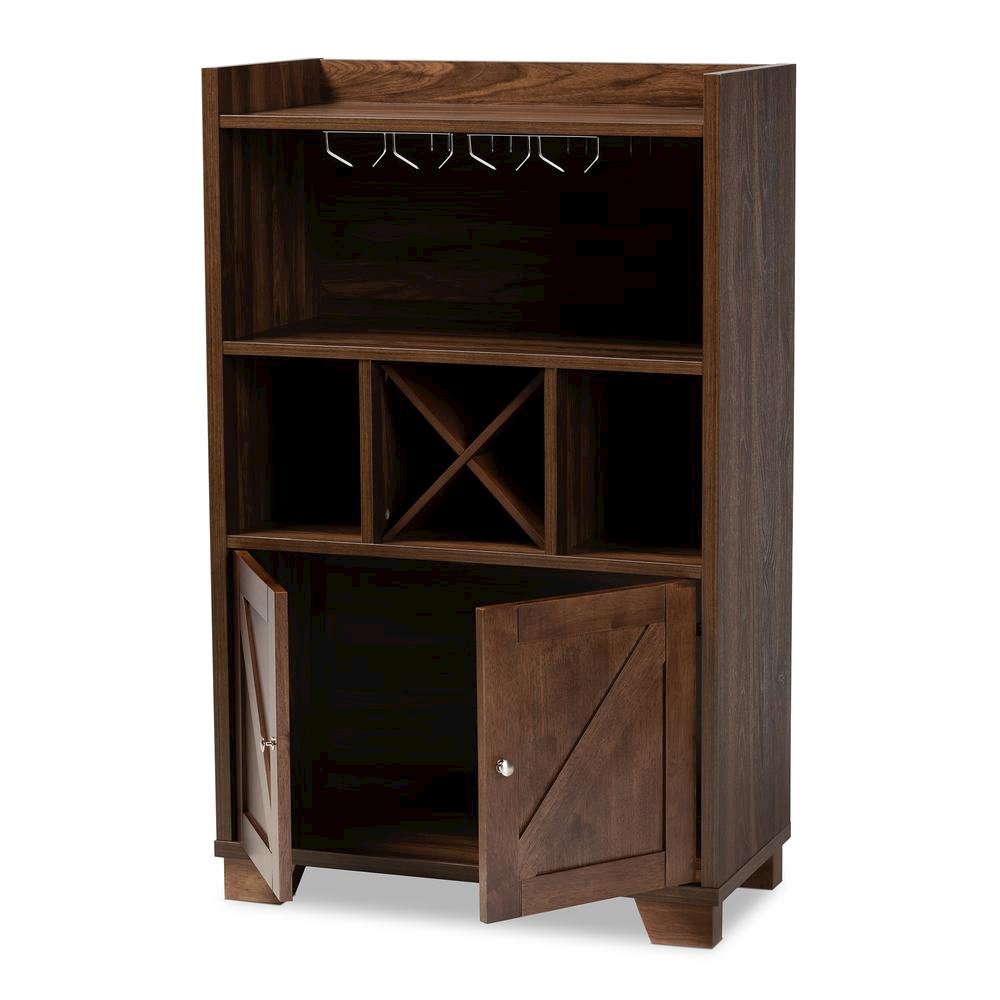 Carrie Transitional Farmhouse Walnut Brown Finished Wood Wine Storage Cabinet. Picture 13