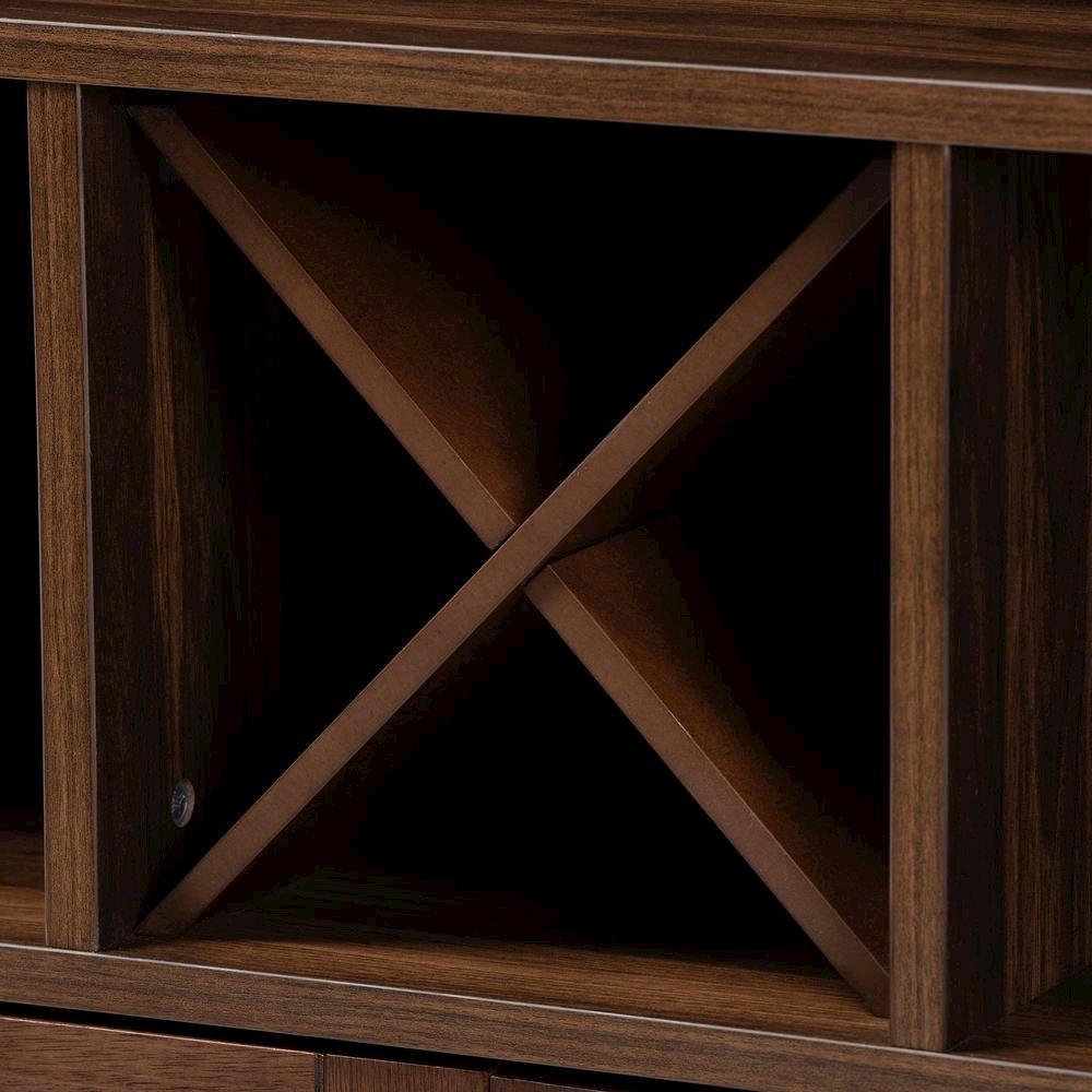 Carrie Transitional Farmhouse Walnut Brown Finished Wood Wine Storage Cabinet. Picture 17