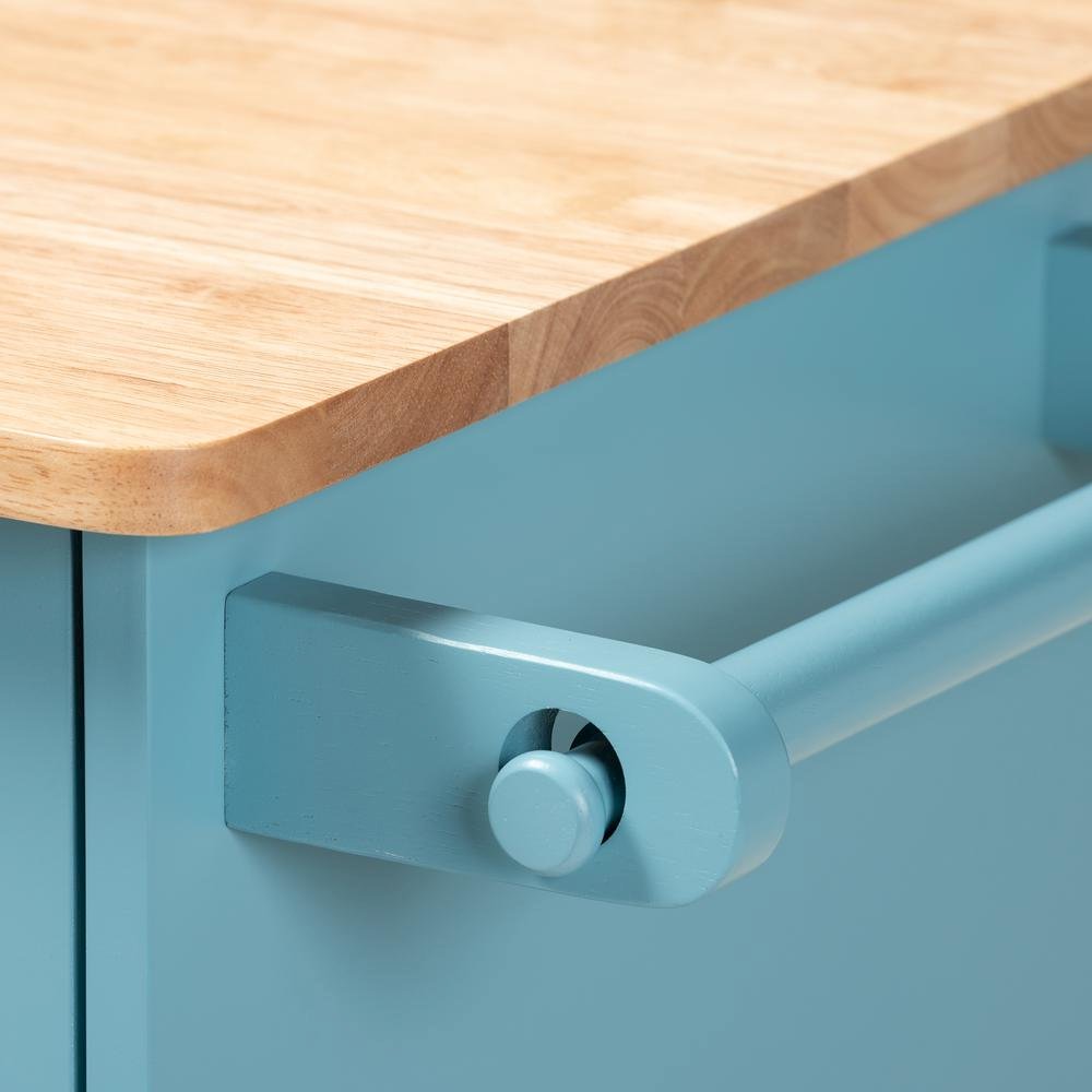 Liona Modern and Contemporary Sky Blue Finished Wood Kitchen Storage Cart. Picture 23