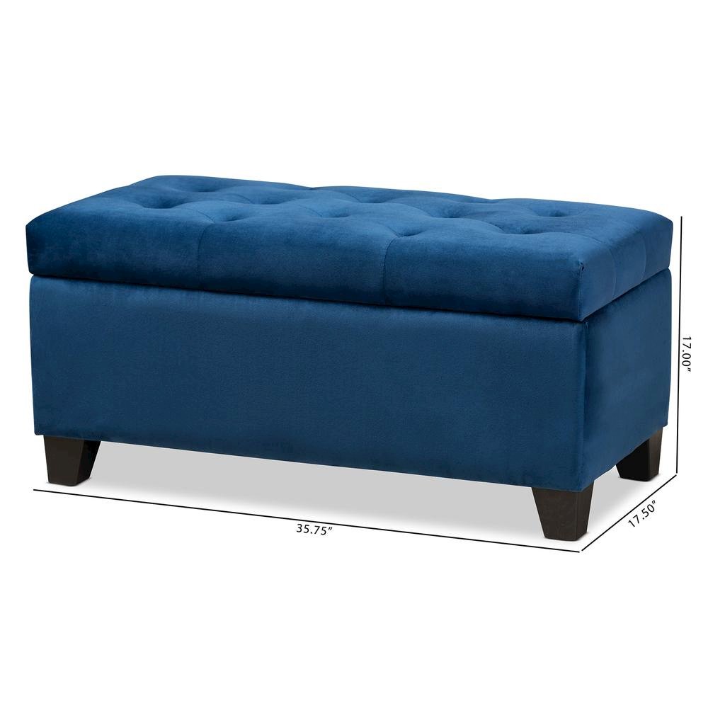 Navy Blue Velvet Fabric Upholstered Storage Ottoman. Picture 20