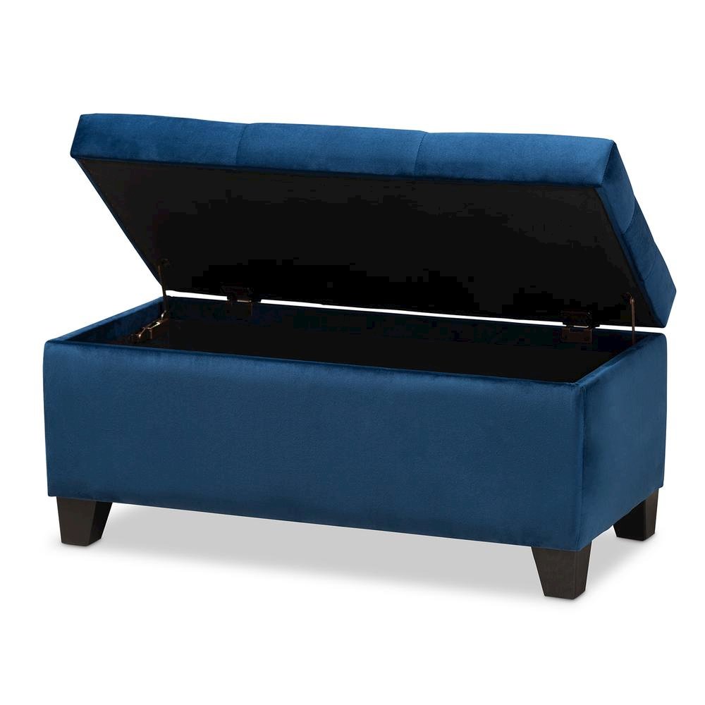 Navy Blue Velvet Fabric Upholstered Storage Ottoman. Picture 12