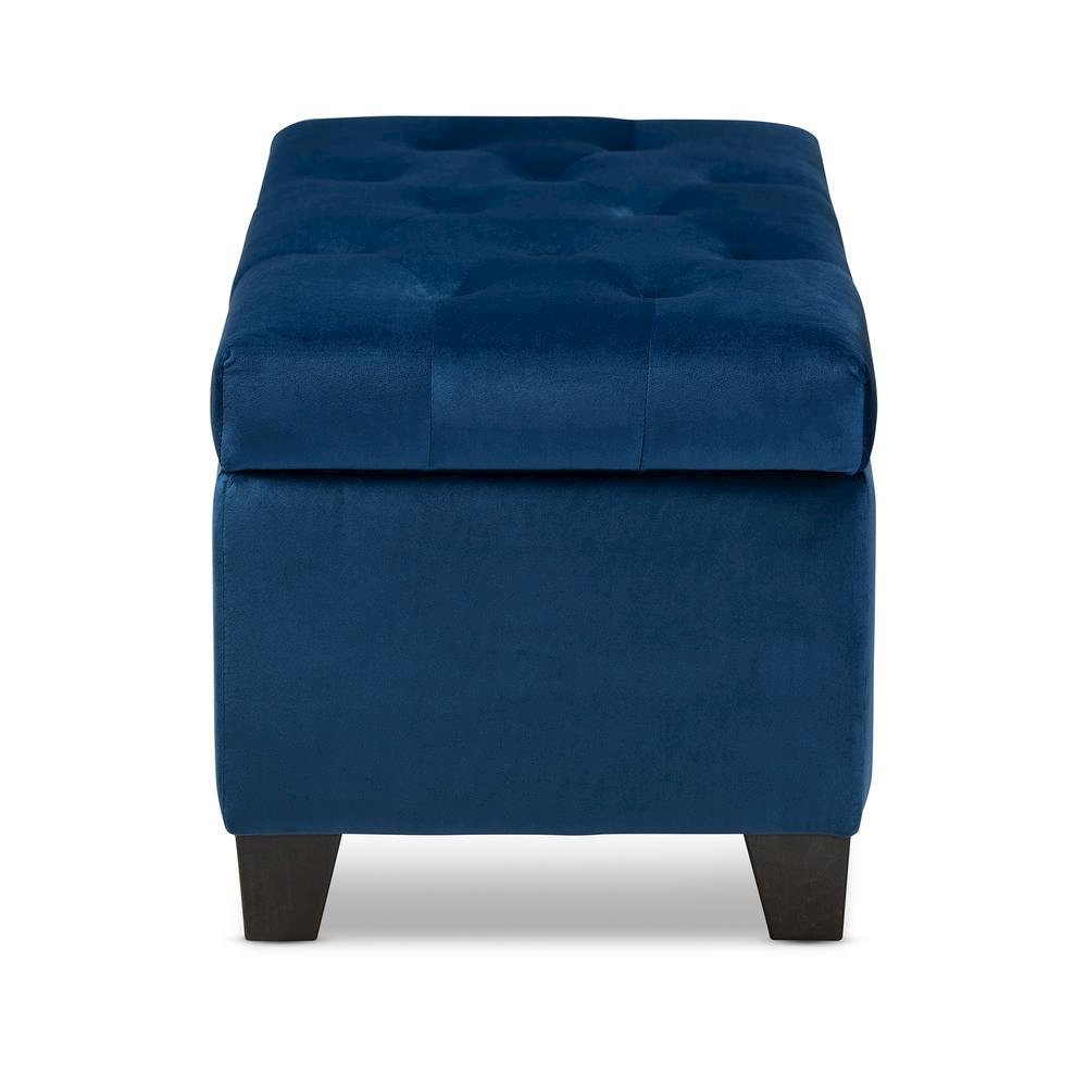 Navy Blue Velvet Fabric Upholstered Storage Ottoman. Picture 14