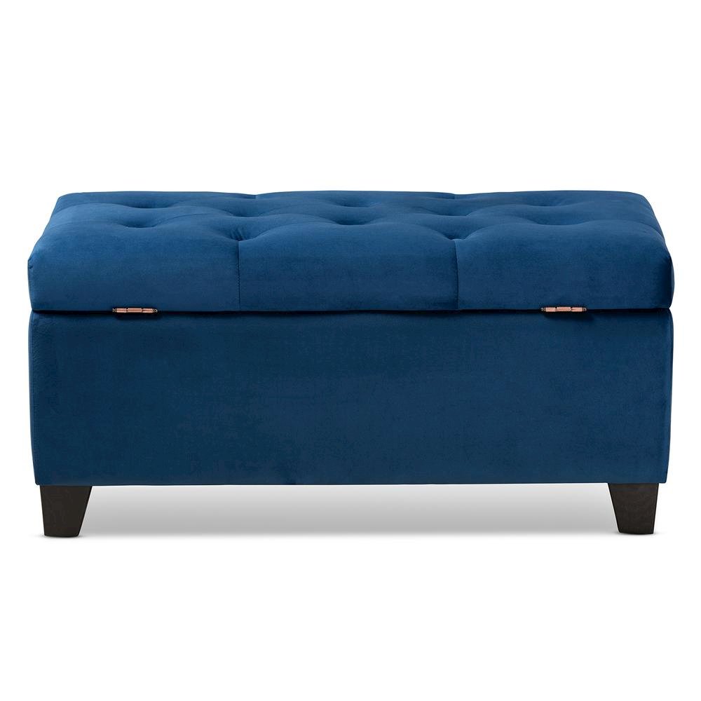 Navy Blue Velvet Fabric Upholstered Storage Ottoman. Picture 15