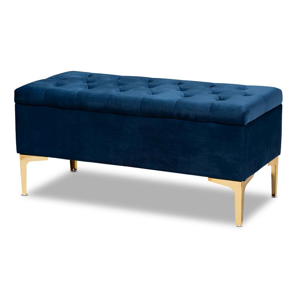 Gold Finished Button Tufted Storage Ottoman. Picture 12