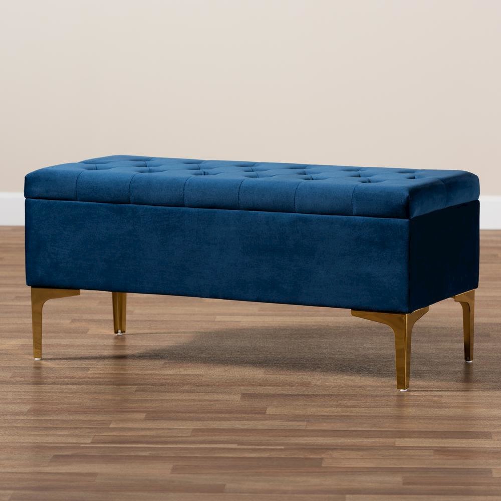 Gold Finished Button Tufted Storage Ottoman. Picture 21