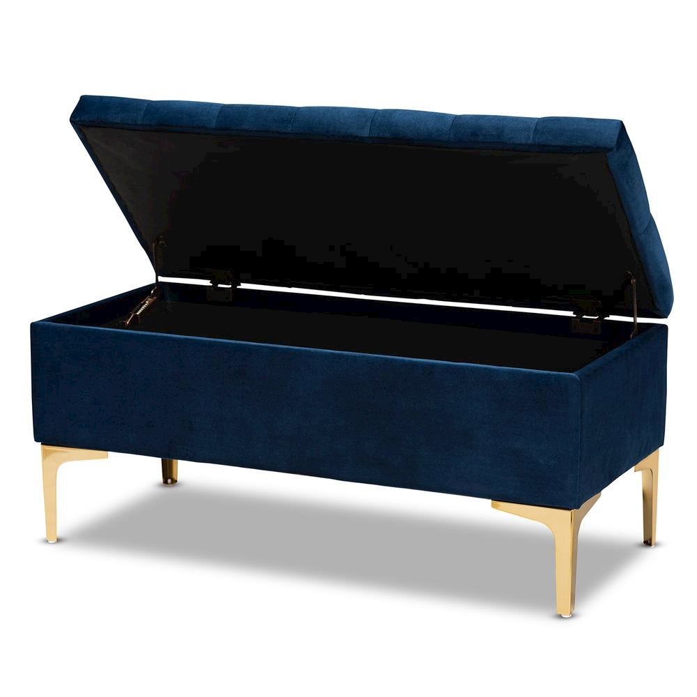 Gold Finished Button Tufted Storage Ottoman. Picture 13