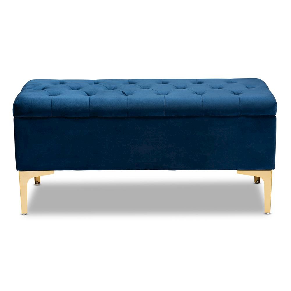 Gold Finished Button Tufted Storage Ottoman. Picture 14