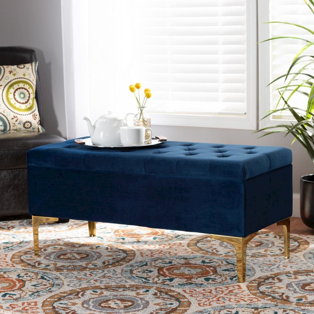 Gold Finished Button Tufted Storage Ottoman. Picture 19