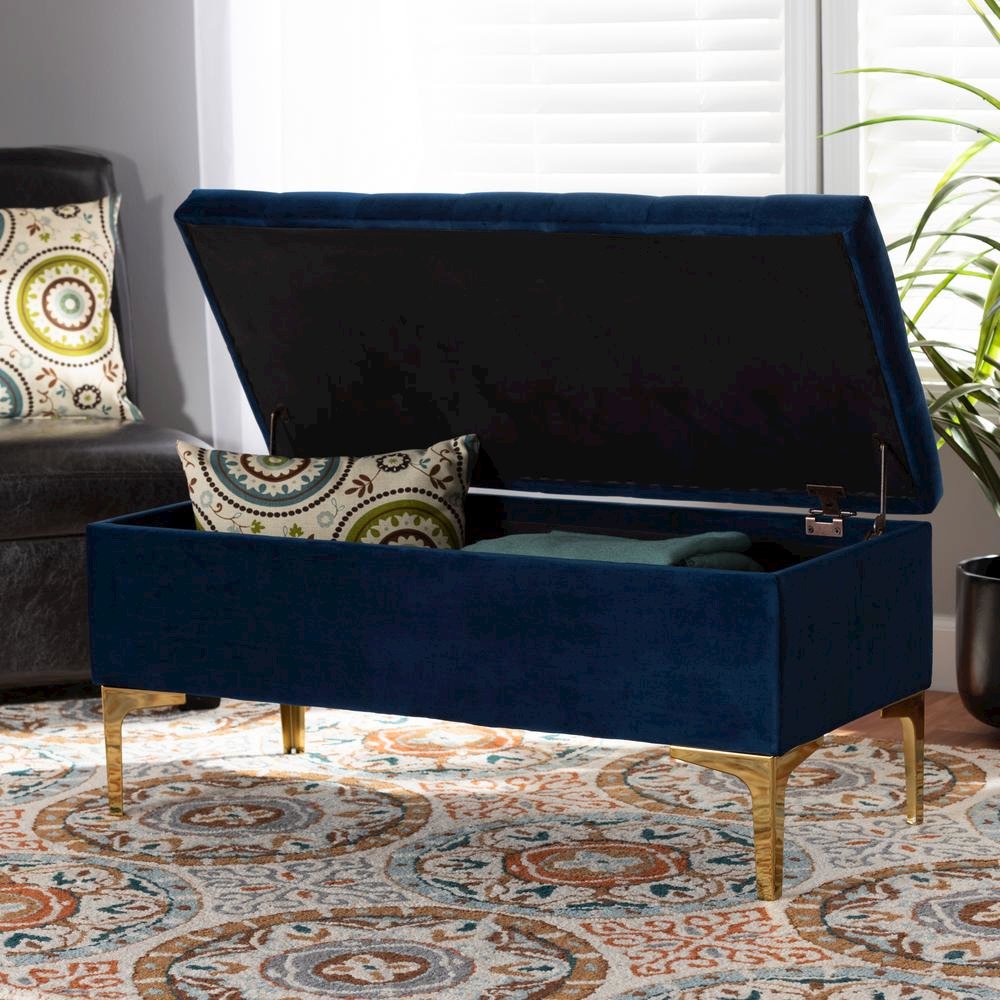 Gold Finished Button Tufted Storage Ottoman. Picture 20