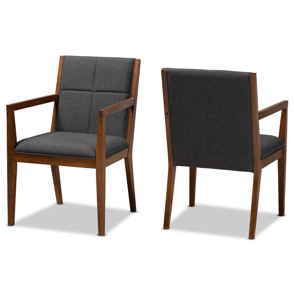 Baxton Studio Theresa Dark Grey and Walnut Effect 2-Piece Chair Set. Picture 10