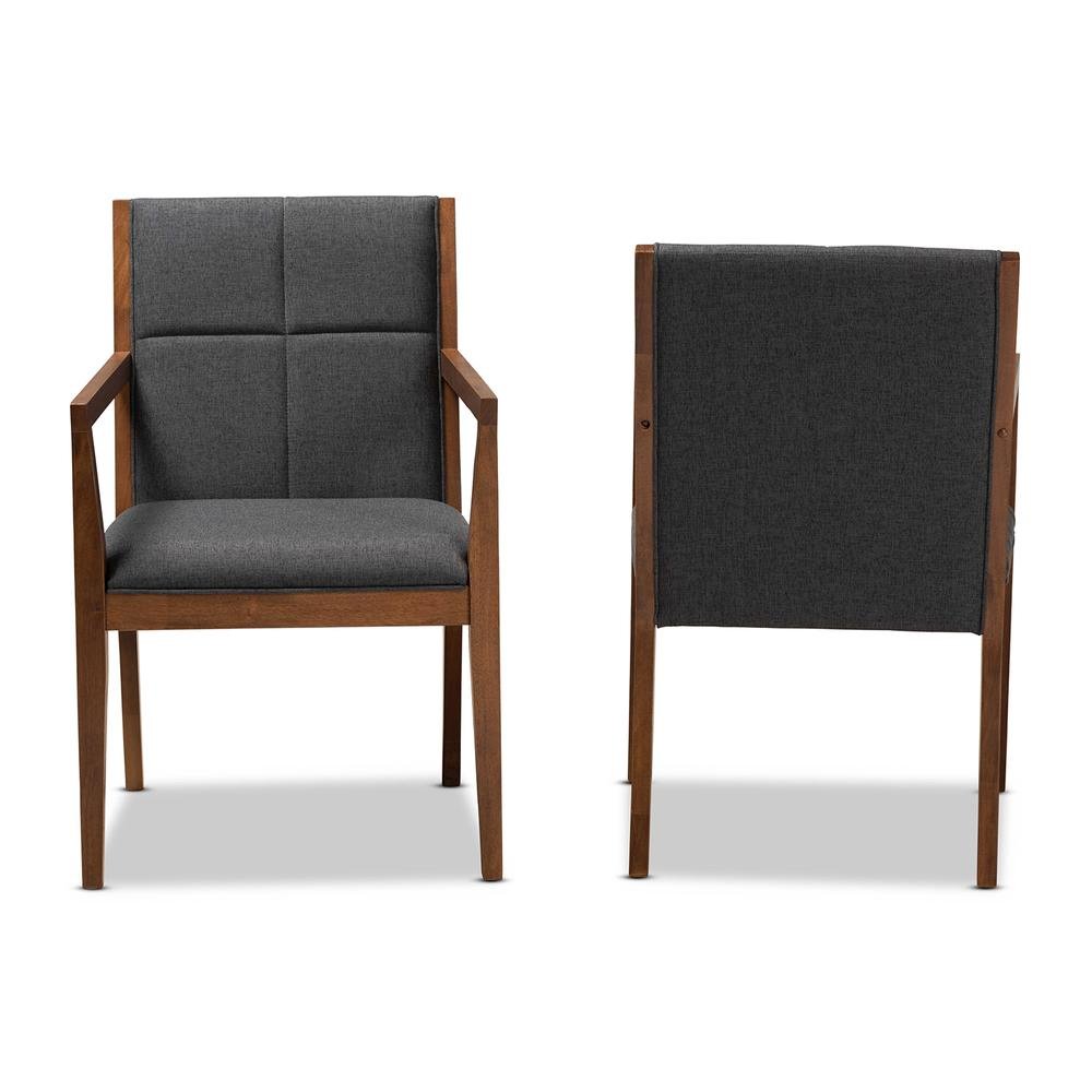 Baxton Studio Theresa Dark Grey and Walnut Effect 2-Piece Chair Set. Picture 11