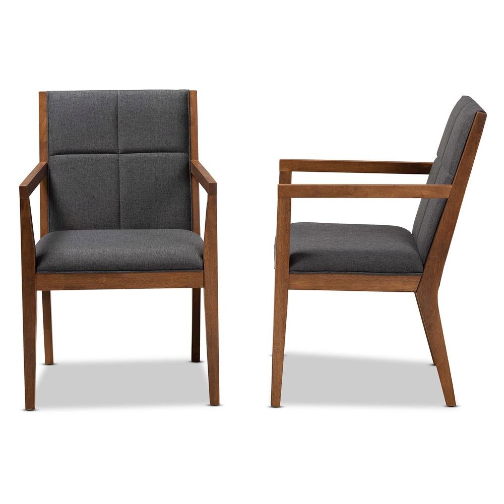 Baxton Studio Theresa Dark Grey and Walnut Effect 2-Piece Chair Set. Picture 12