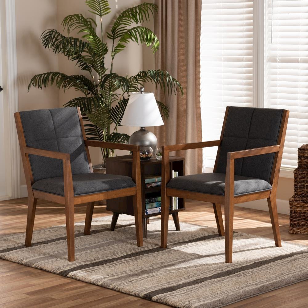 Baxton Studio Theresa Dark Grey and Walnut Effect 2-Piece Chair Set. Picture 15