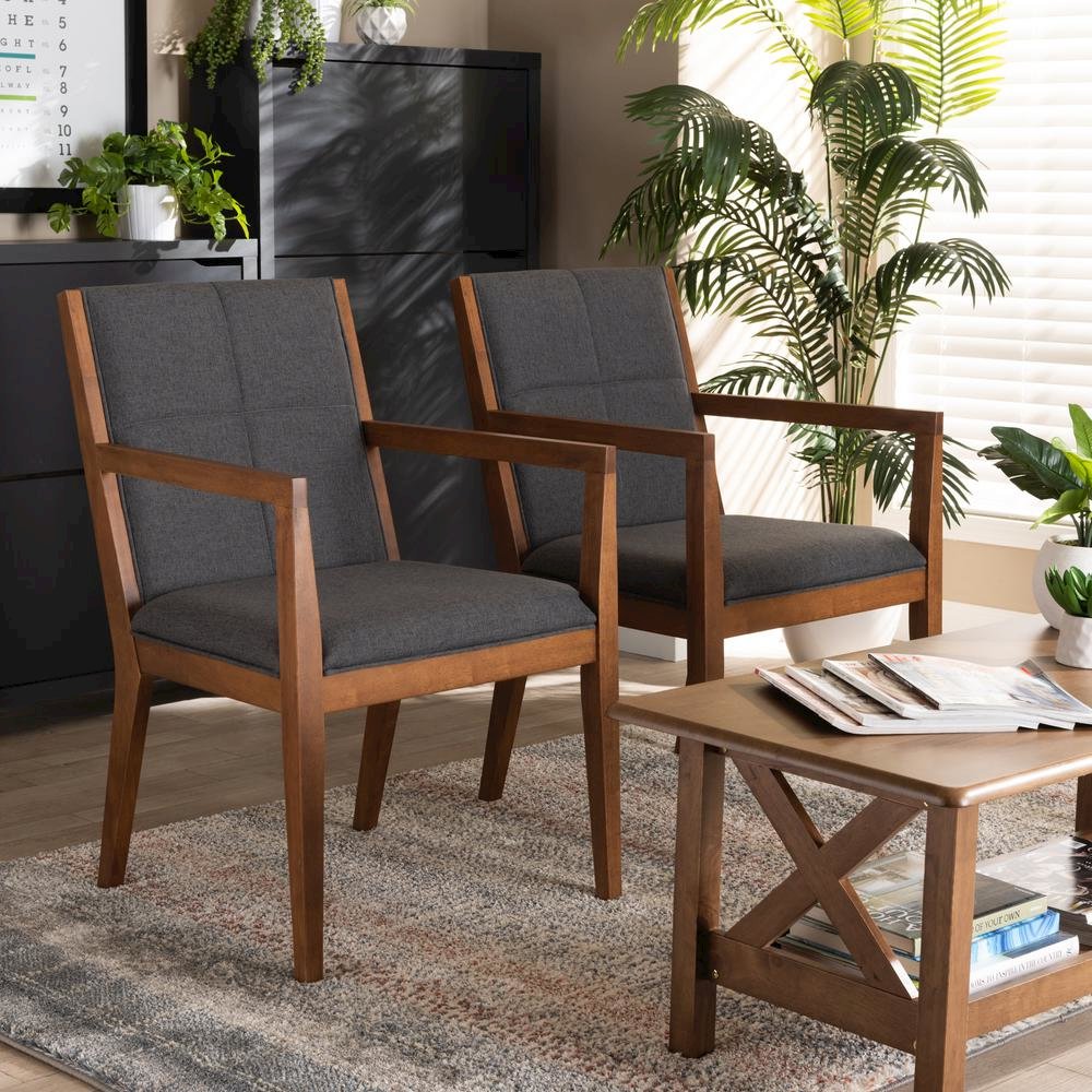 Baxton Studio Theresa Dark Grey and Walnut Effect 2-Piece Chair Set. Picture 16
