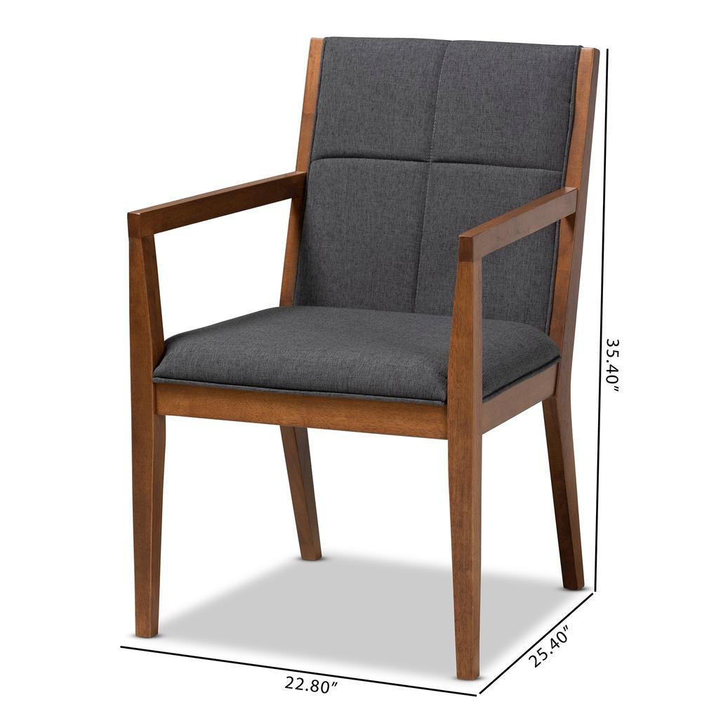 Baxton Studio Theresa Dark Grey and Walnut Effect 2-Piece Chair Set. Picture 18