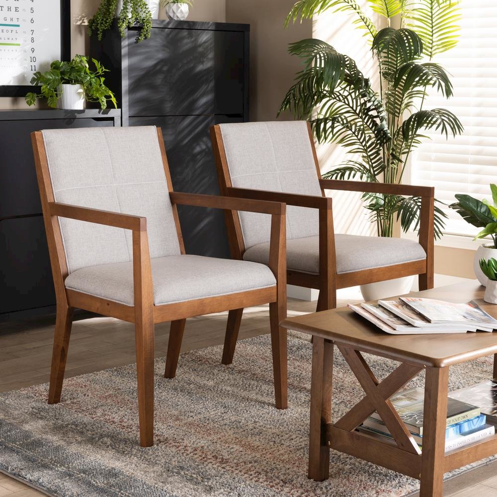 Baxton Studio Theresa Greige and Walnut Effect 2-Piece Chair Set. Picture 16