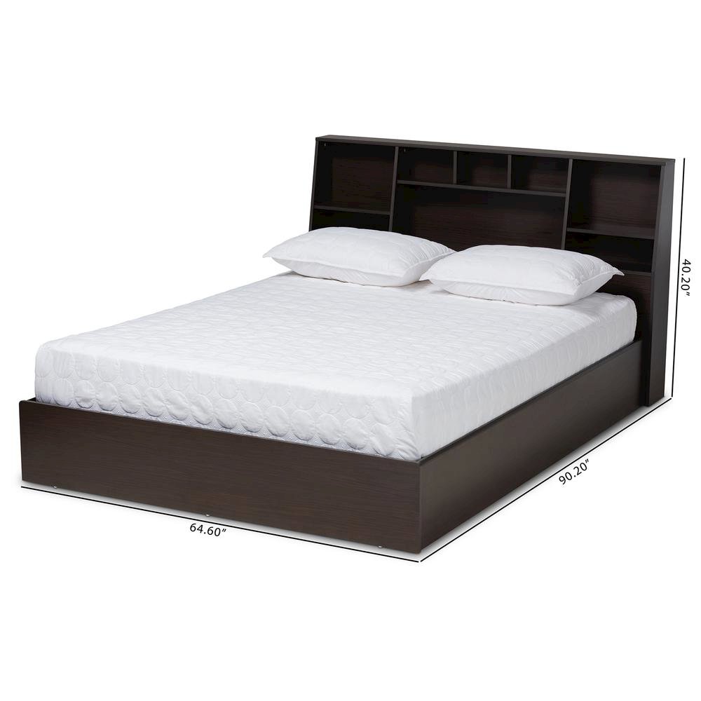 Dark Brown Finished Wood Queen Size Platform Storage Bed with Shelves. Picture 14