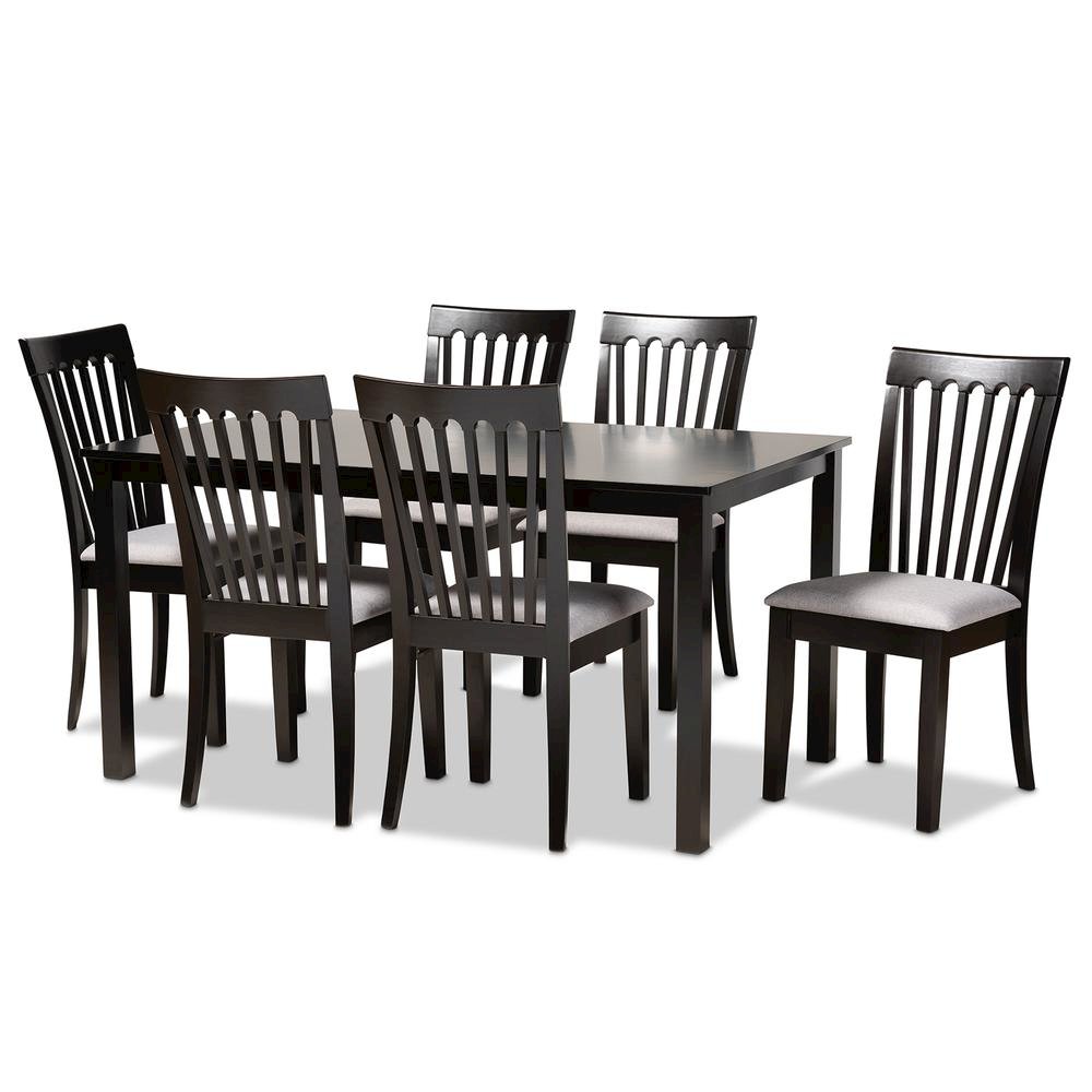 Gray Fabric Upholstered and Espresso Brown Finished Wood 7-Piece Dining Set. Picture 9
