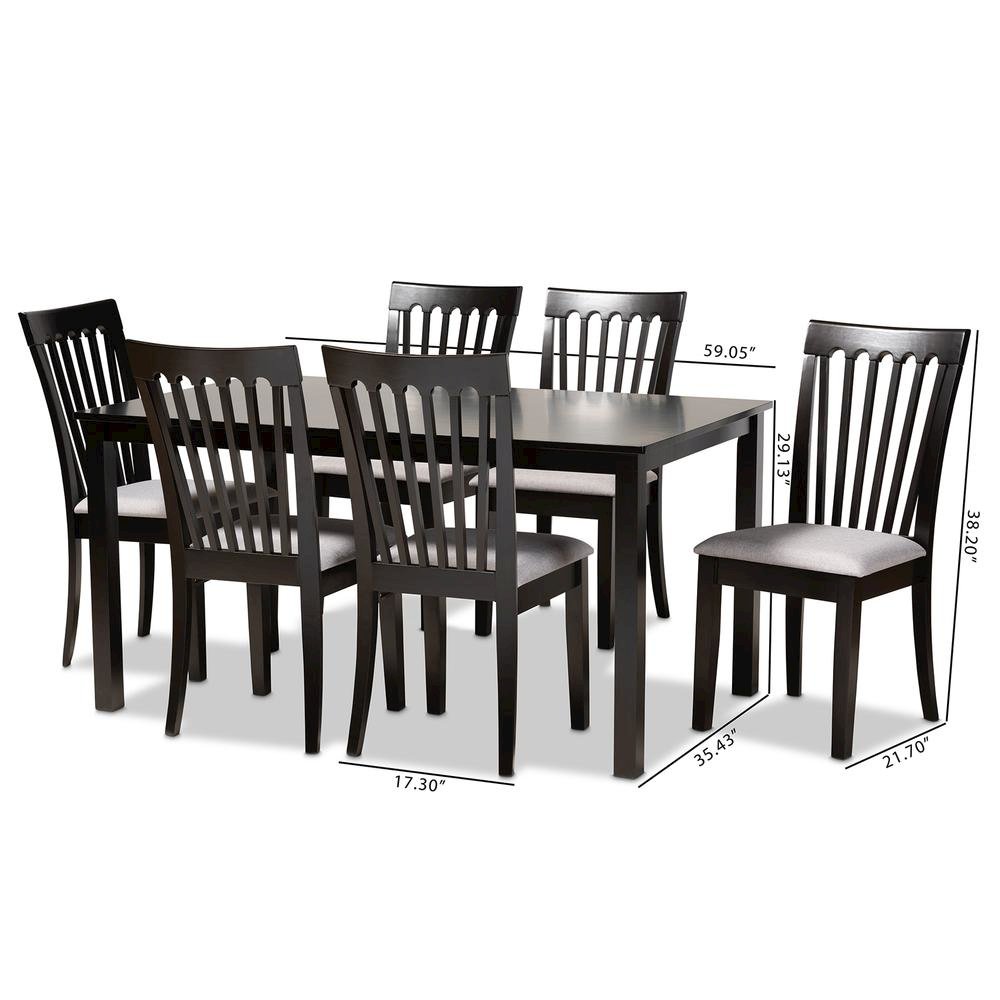 Gray Fabric Upholstered and Espresso Brown Finished Wood 7-Piece Dining Set. Picture 16