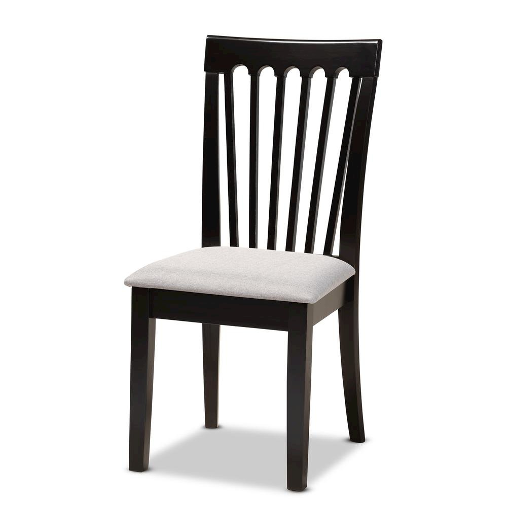 Grey Fabric Upholstered and Dark Brown Finished Wood 7-Piece Dining Set. Picture 11