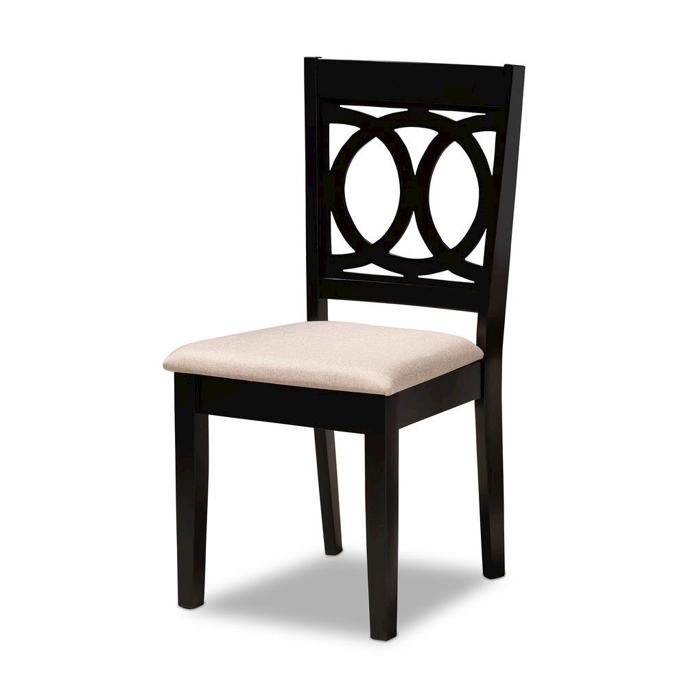 Sand Fabric Upholstered Espresso Brown Finished Wood 7-Piece Dining Set. Picture 9