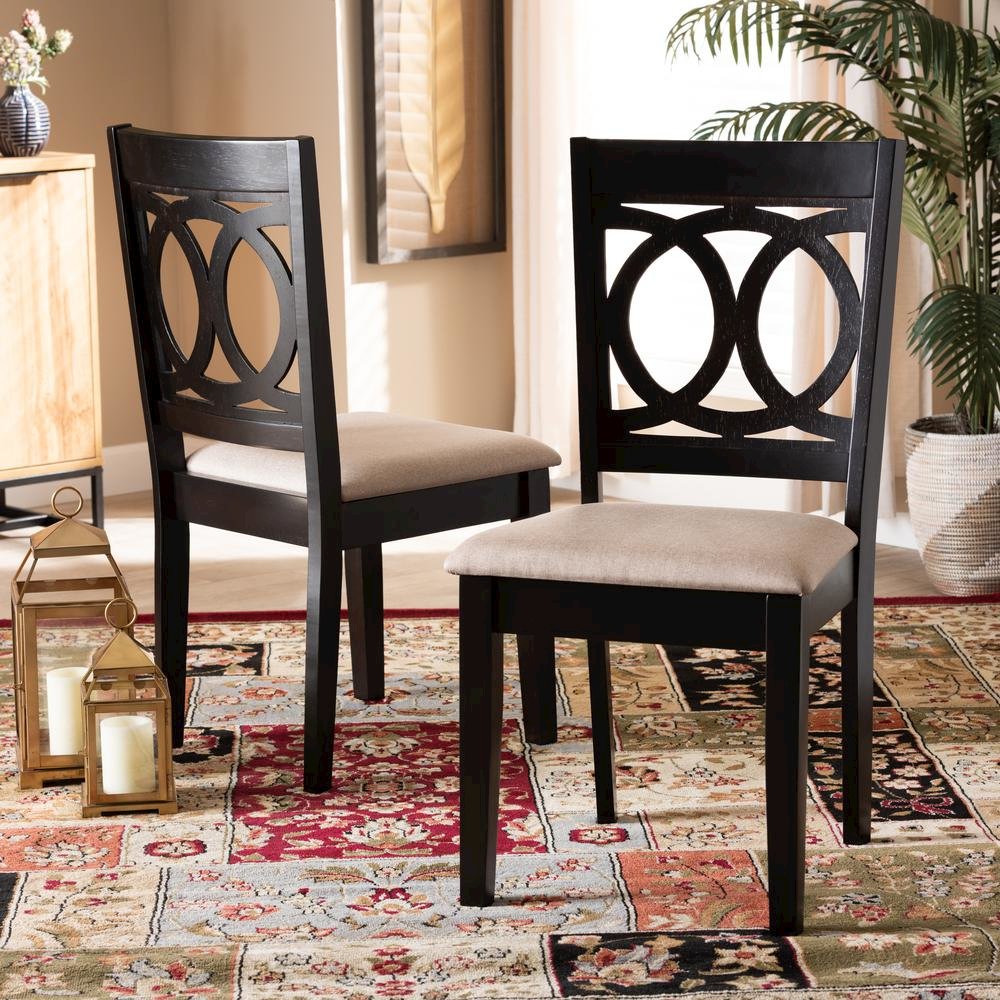 Fabric Upholstered Espresso Brown Finished Wood 2-Piece Dining Chair Set Set. Picture 12