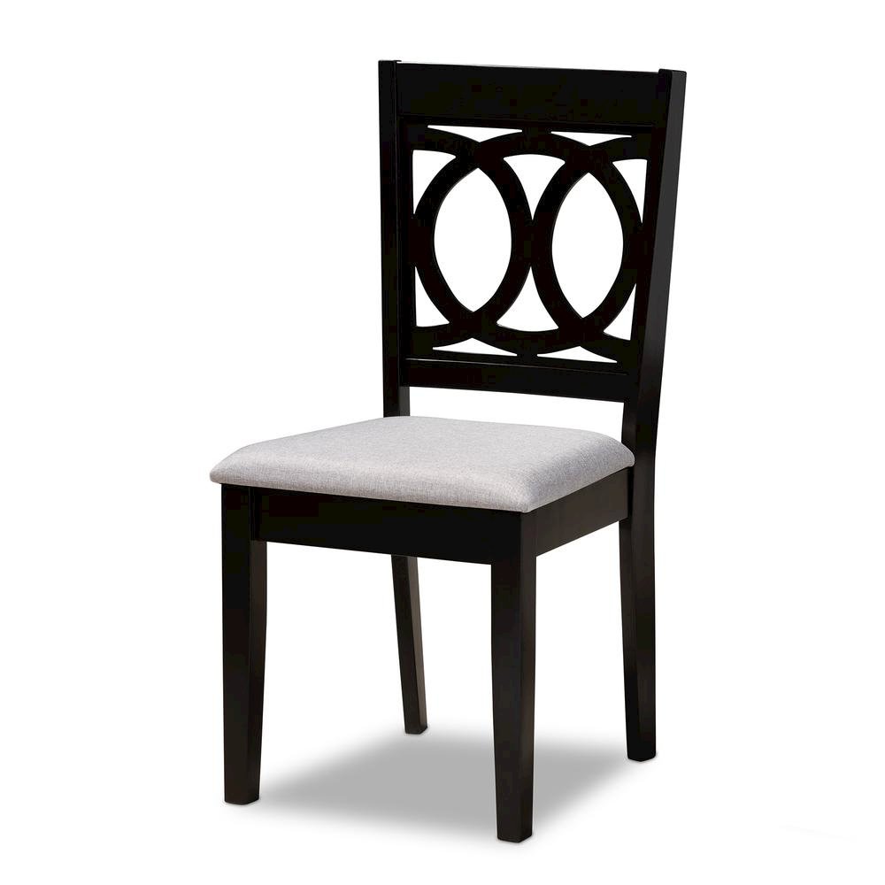 Grey Fabric Upholstered Espresso Brown Finished Wood 7-Piece Dining Set. Picture 9