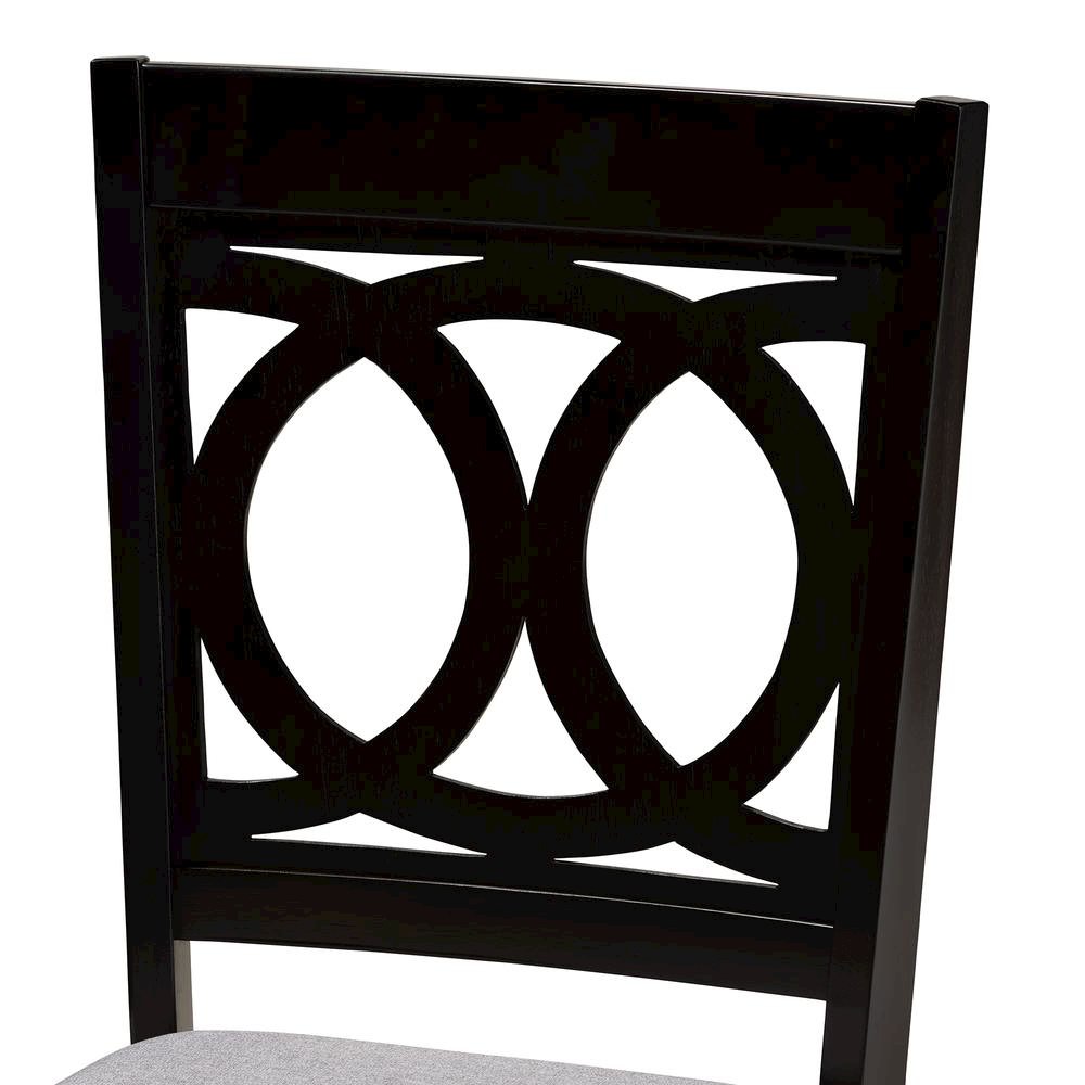 Grey Fabric Upholstered Espresso Brown Finished Wood 7-Piece Dining Set. Picture 11