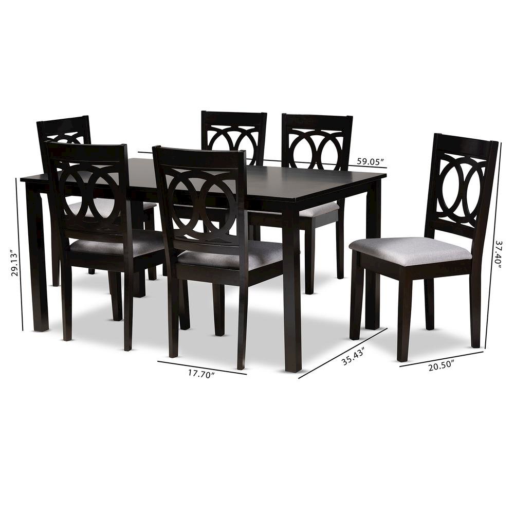 Grey Fabric Upholstered Espresso Brown Finished Wood 7-Piece Dining Set. Picture 14