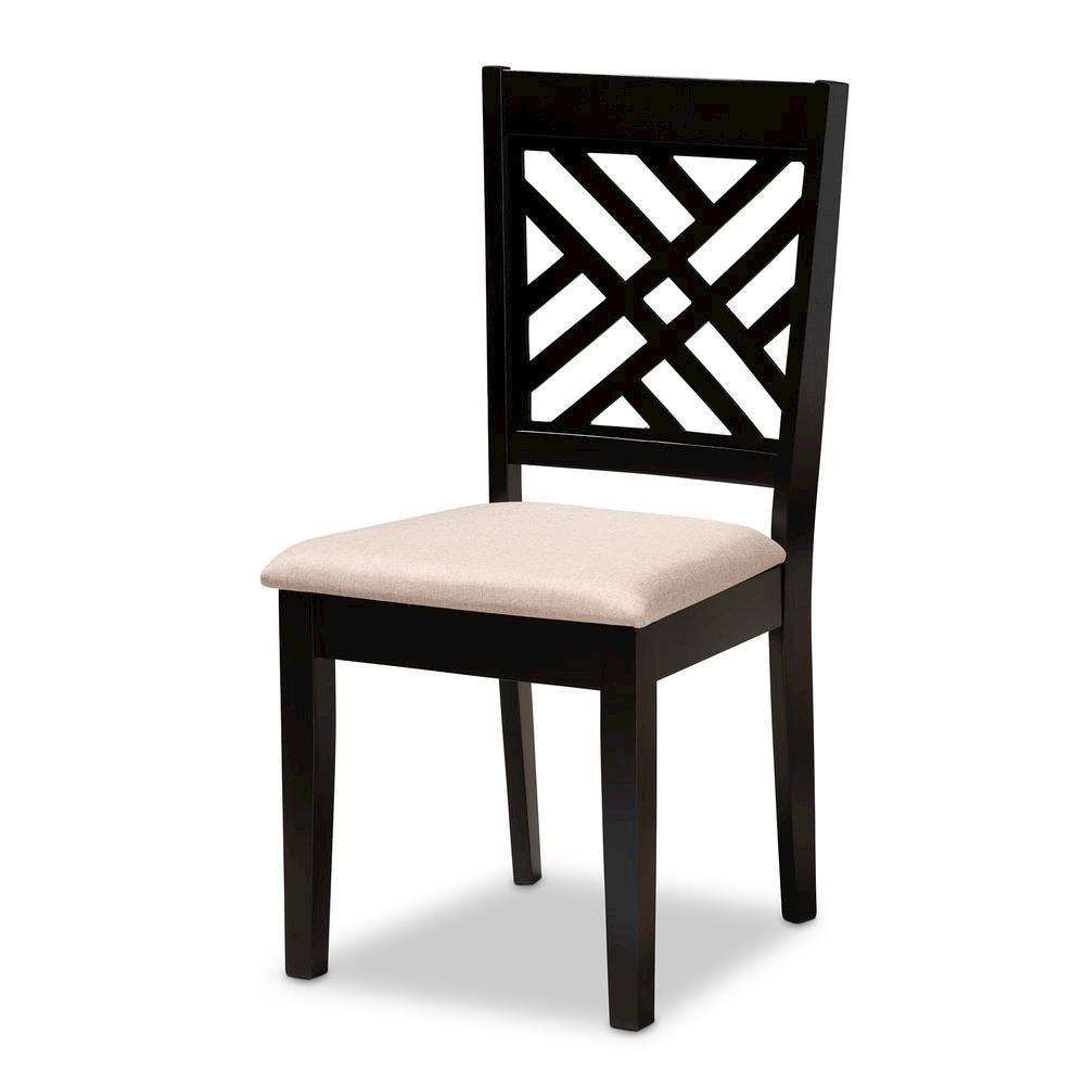 Sand Fabric Upholstered Espresso Brown Finished Wood 7-Piece Dining Set. Picture 9