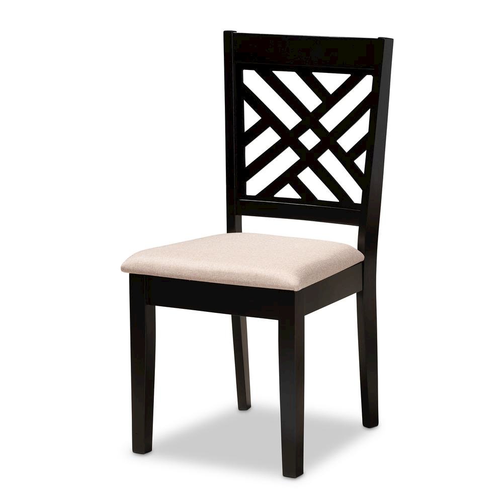 Sand Fabric Upholstered and Dark Brown Finished Wood 7-Piece Dining Set. Picture 10