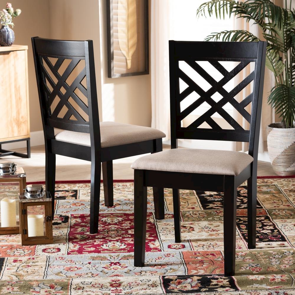 Fabric Upholstered Espresso Brown Finished Wood 2-Piece Dining Chair Set Set. Picture 12