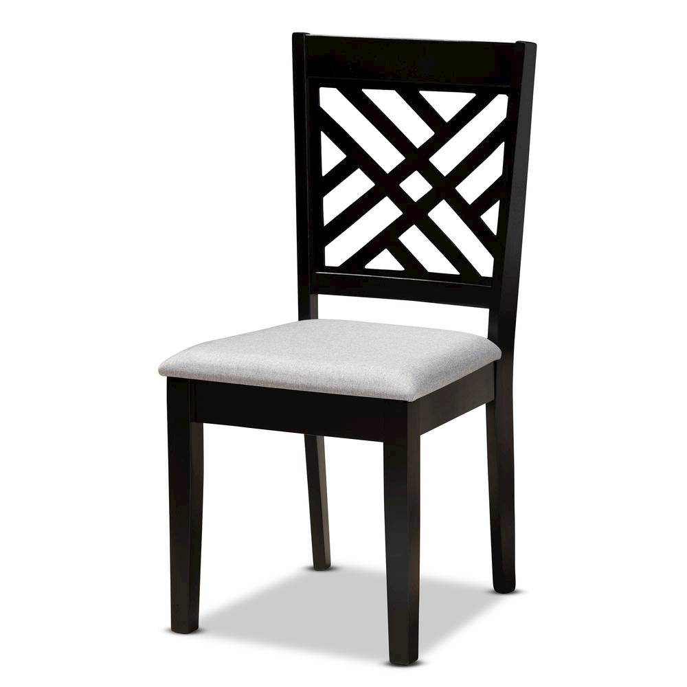 Grey Fabric Upholstered Espresso Brown Finished Wood 7-Piece Dining Set. Picture 9